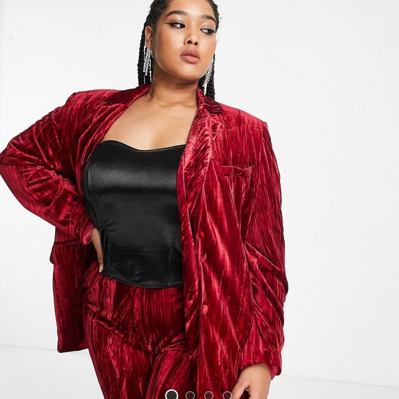 Extro & Vert oversized blazer in Ruby Red Velvet - Picture 1 of 4